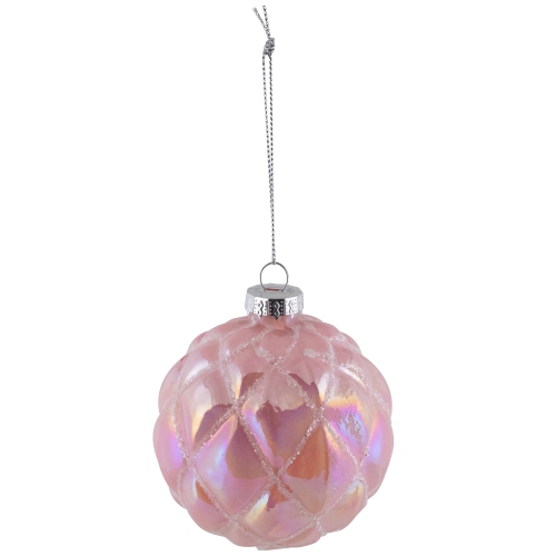 Glittered Geometric Iridescent Glass Ball Christmas Ornaments - 3" - Pink - 4ct