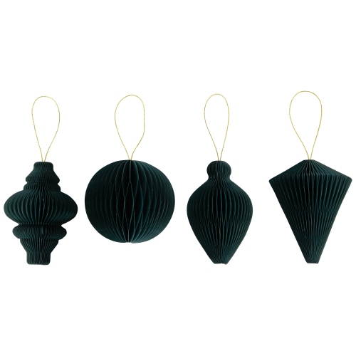 Accordion Honeycomb Foldable Paper Christmas Finial Ornaments - 4" - Green - Set of 4