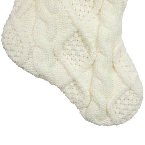 Cable Knit Christmas Stocking with Faux Fur Cuff - 20.5" - Cream and White