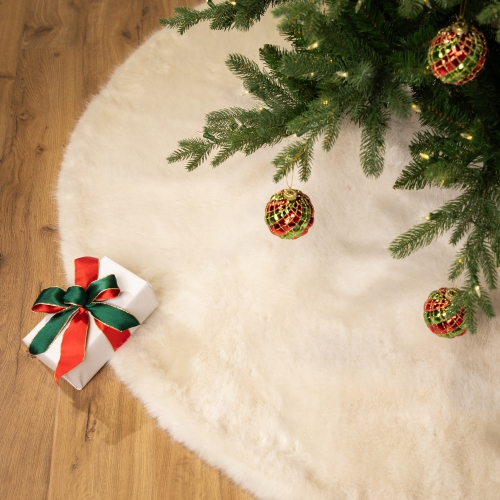 Premium-Sized Faux Fur Christmas Tree Skirt - 72" - Cream