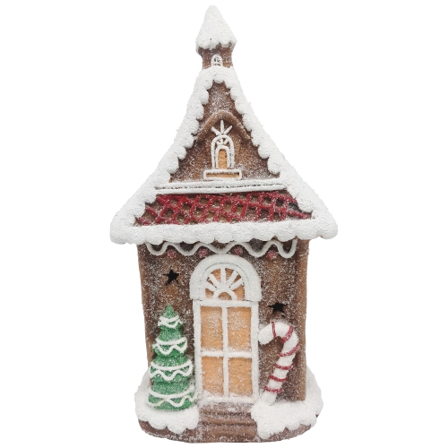 LED Lighted Gingerbread House with Christmas Tree and Candy Cane - 18.5"