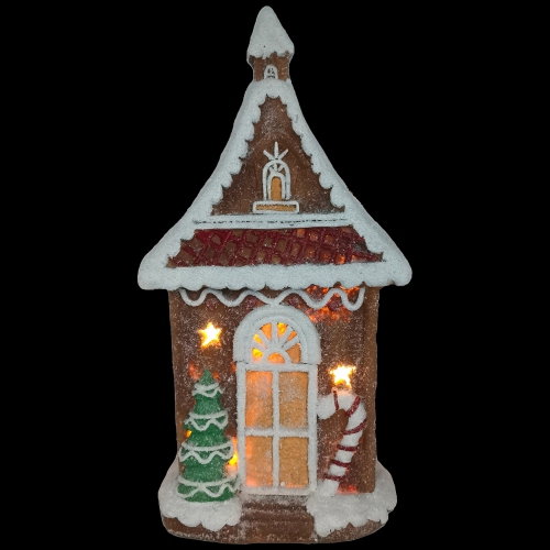LED Lighted Gingerbread House with Christmas Tree and Candy Cane - 18.5"