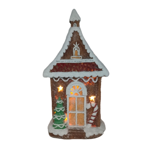 LED Lighted Gingerbread House with Christmas Tree and Candy Cane - 18.5"