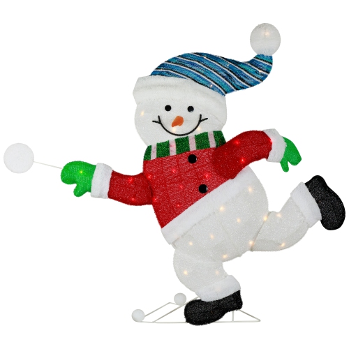 Lighted Snowman with Snowball Outdoor Christmas Decoration - 36.25" - Clear Lights