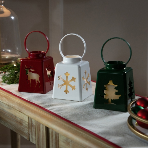 Image 1 de 6.. Lanternes de Noël illuminées pour arbre, flocon de neige et renne de LED - 8&nbsp;po - Ensemble de 3