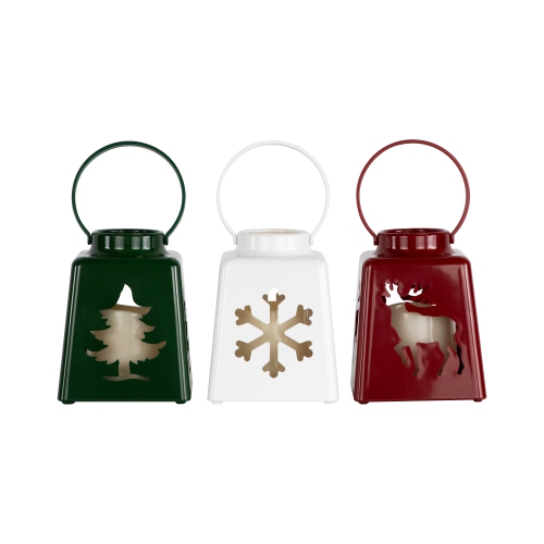 LED Lighted Tree, Snowflake and Reindeer Christmas Candle Lanterns - 8" - Set of 3