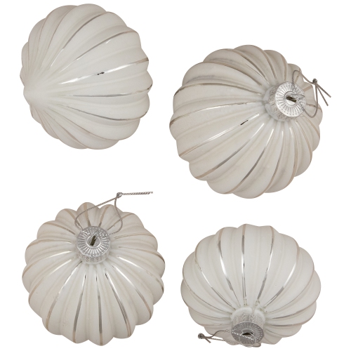 Striped Ball and Onion Glass Christmas Ornaments - 3" - White and Silver - 4ct
