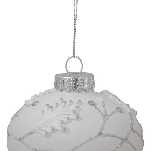 White and Silver Leaves Glass Onion Christmas Ornament - 3.5"