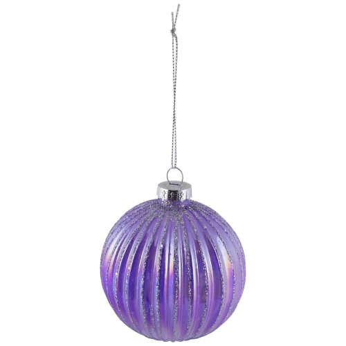 Shiny Glittered Iridescent Glass Ball Christmas Ornaments - 3" - Purple - 4ct