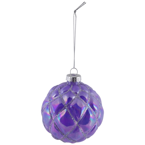 Shiny Glittered Iridescent Glass Ball Christmas Ornaments - 3" - Purple - 4ct