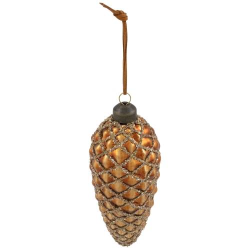 Glittered Pine Cone Glass Christmas Ornaments - 5" - Brown - 4ct