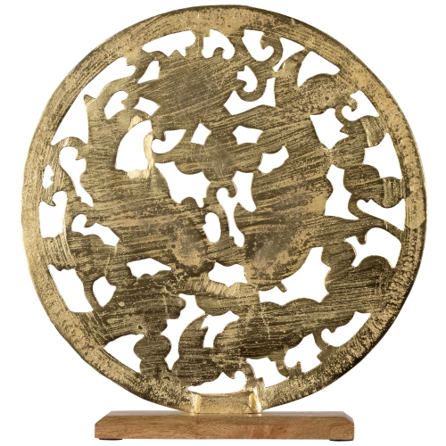 Koi Fish with Lotus Flower Sculpture with Wooden Base - 13.5"