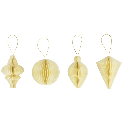 Foldable Paper Honeycomb Christmas Finial Ornaments - 4" - Cream - Set of 4