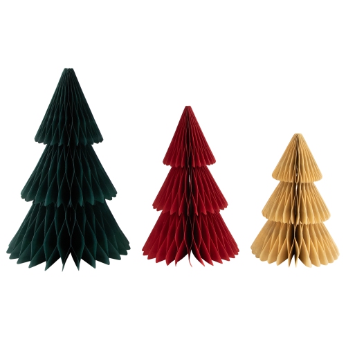 Accordion Honeycomb Foldable Paper Christmas Trees - 15" - Set of 3