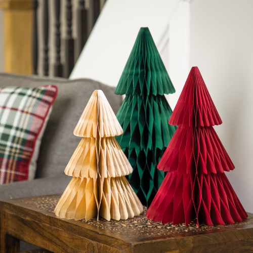 Accordion Honeycomb Foldable Paper Christmas Trees - 15" - Set of 3
