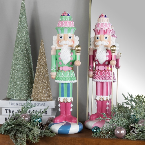 Pastel Christmas Candy Nutcracker King - 21.75" - Green