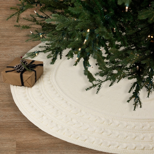 Knitted Sweater Tree Skirt with Buttons - 84“ - Cream