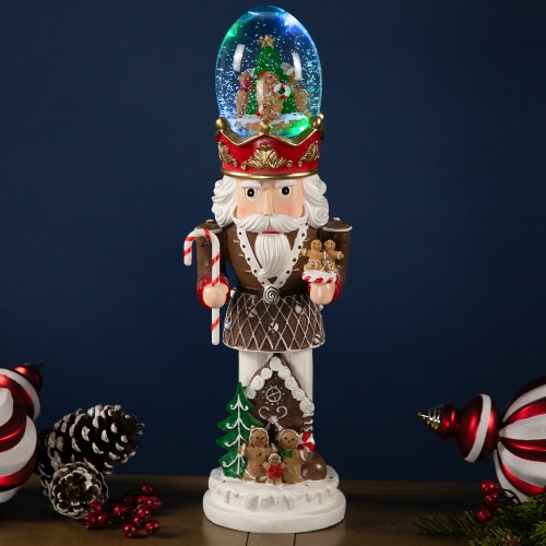 LED Lighted Gingerbread Nutcracker Musical Christmas Snow Globe - 17.5"
