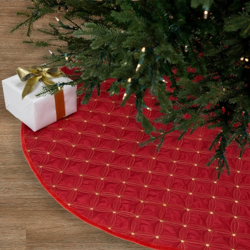 Round Quilted Christmas Tree Skirt - 72“ - Red