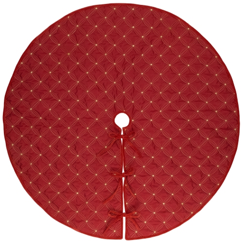 Round Quilted Christmas Tree Skirt - 72“ - Red