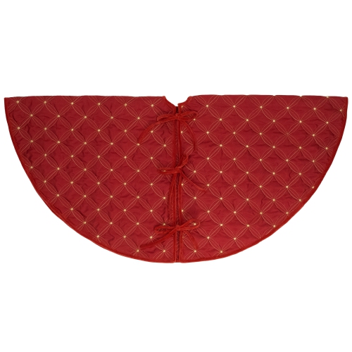 Round Quilted Christmas Tree Skirt - 72“ - Red
