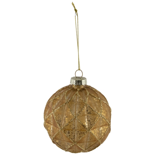 Geometric Glittered Mercury Glass Ball Christmas Ornaments - 3" - Gold - 4ct