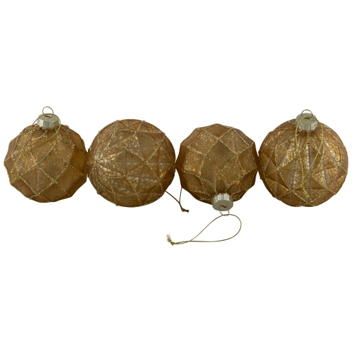 Geometric Glittered Mercury Glass Ball Christmas Ornaments - 3" - Gold - 4ct
