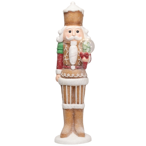 LED Lighted Christmas Gingerbread Nutcracker - 27" - Brown and White