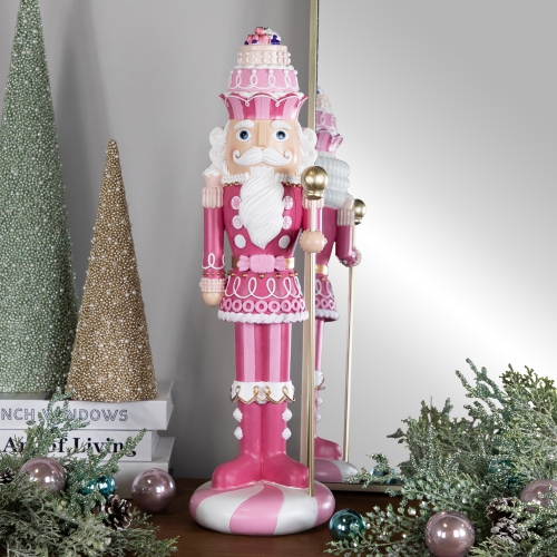 Image 1 of 6.. Pastel Candy Nutcracker King Christmas Figure - 21.5" - Pink