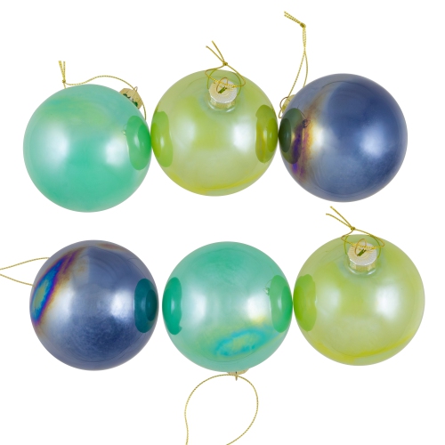Shiny Glass Ball Christmas Ornaments - 3" - Blue, Green and Teal - 6ct
