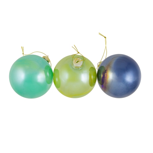 Shiny Glass Ball Christmas Ornaments - 3" - Blue, Green and Teal - 6ct