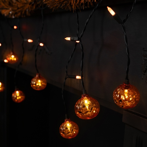 LED Lighted Pumpkin Halloween Curtain Icicle Lights - Orange - 5.25' Black Wire - 25ct