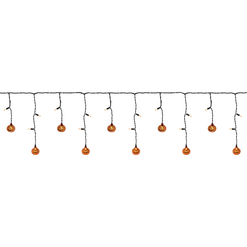 LED Lighted Pumpkin Halloween Curtain Icicle Lights - Orange - 5.25' Black Wire - 25ct