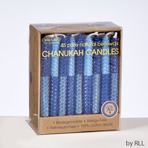 Two-Tone Honeycomb Beeswax Hanukkah Candles - 4" - Blue - 45ct