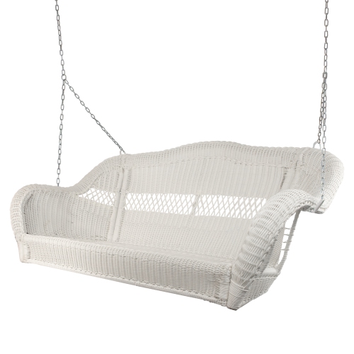 Hanging Hand Woven Resin Wicker 2-Person Porch Swing with Chain - White Porch Swing with Chain - White