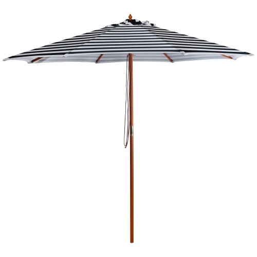 NORTHLIGHT  Striped Outdoor Patio Market Umbrella With Wooden Pole - 8.5' - And White In Blue