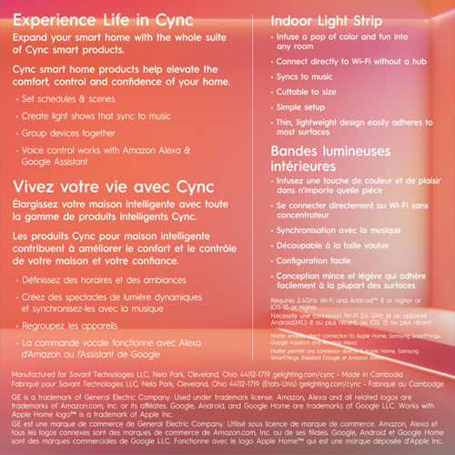 GE Cync 4.9m Direct Connect Thin Indoor LED Smart Light Strip