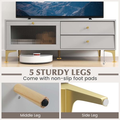 Costway Modern TV Stand for 55" TVs with Drop Down Door Cabinet 2 Storage Drawers Gray