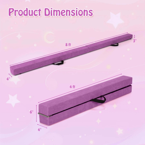 Costway 8 FT Folding Gymnastic Beam with Anti-slip Base Pine Wood Frame Carrying Handle