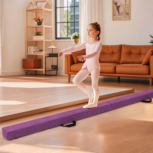 Costway 8 FT Folding Gymnastic Beam with Anti-slip Base Pine Wood Frame Carrying Handle