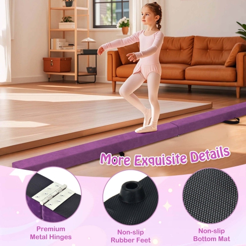 Costway 8 FT Folding Gymnastic Beam with Anti-slip Base Pine Wood Frame Carrying Handle