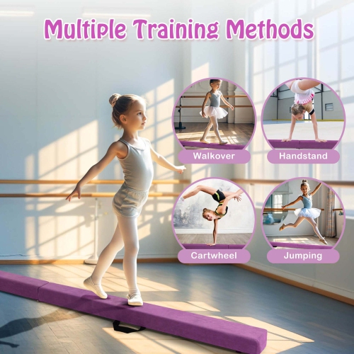 Costway 8 FT Folding Gymnastic Beam with Anti-slip Base Pine Wood Frame Carrying Handle