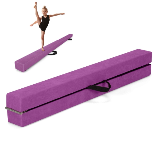 Costway 8 FT Folding Gymnastic Beam with Anti-slip Base Pine Wood Frame Carrying Handle