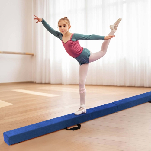 Costway 8 FT Folding Gymnastic Beam with Anti-slip Base Pine Wood Frame Carrying Handle