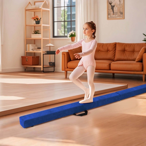 Costway 8 FT Folding Gymnastic Beam with Anti-slip Base Pine Wood Frame Carrying Handle
