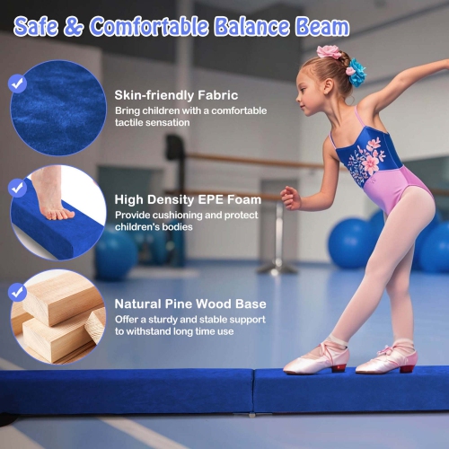 Costway 8 FT Folding Gymnastic Beam with Anti-slip Base Pine Wood Frame Carrying Handle