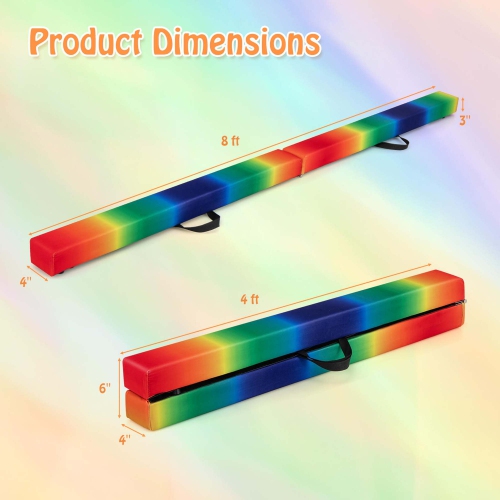 Costway 8 FT Folding Gymnastic Beam with Anti-slip Base Pine Wood Frame Carrying Handle