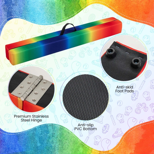 Costway 8 FT Folding Gymnastic Beam with Anti-slip Base Pine Wood Frame Carrying Handle