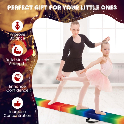 Costway 8 FT Folding Gymnastic Beam with Anti-slip Base Pine Wood Frame Carrying Handle