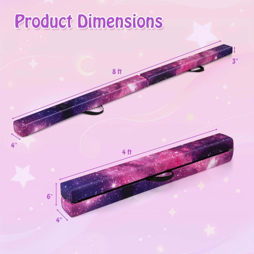 Costway 8 FT Folding Gymnastic Beam with Anti-slip Base Pine Wood Frame Carrying Handle